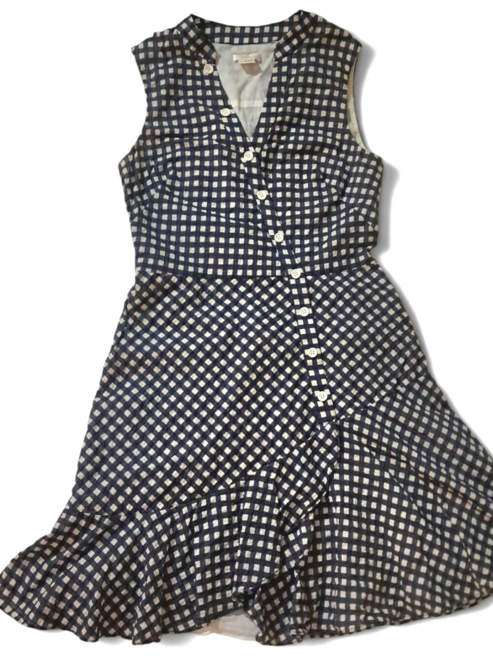 Shoshanna Ayden Sleeveless Gingham Dress Sz 6 Navy/Ivory 100% Cotton EUC